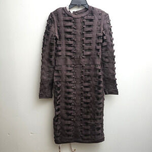 HOUSE OF CB Lola Dress Large Brown Charcoal Bodycon Bandage Long Sleev Heavy NWT
